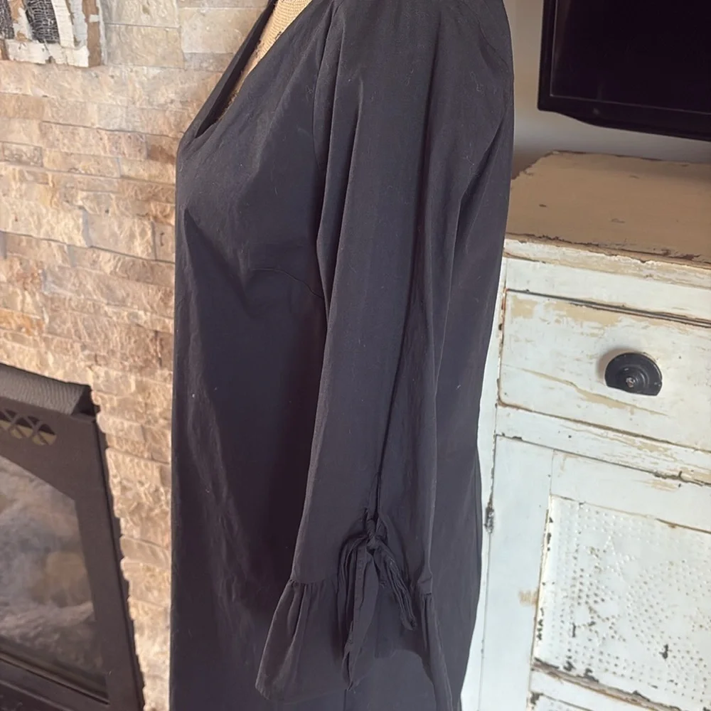 J. Crew Factory black ruffle bell sleeve w tie v-neck shift dress back zip